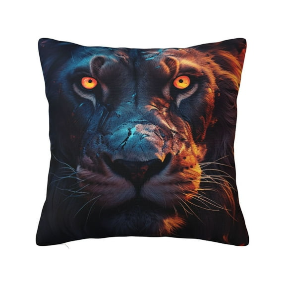 Fuzoiu Forest Cool Lion Print Square Pillow Cover,Hidden Zipper Design,Luxury Square Pillow Case, Throw Pillow,Couch Cushion-26"x26"