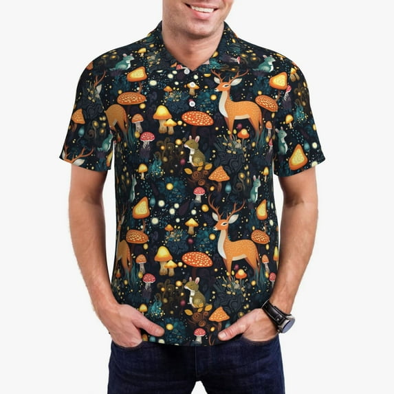 Fuzoiu Forest Elf Print Men's Polo Shirts Short Sleeve,Golf Shirts for Men,Mens Golf Shirt Moisture Wicking Quick-Dry-XX-Large