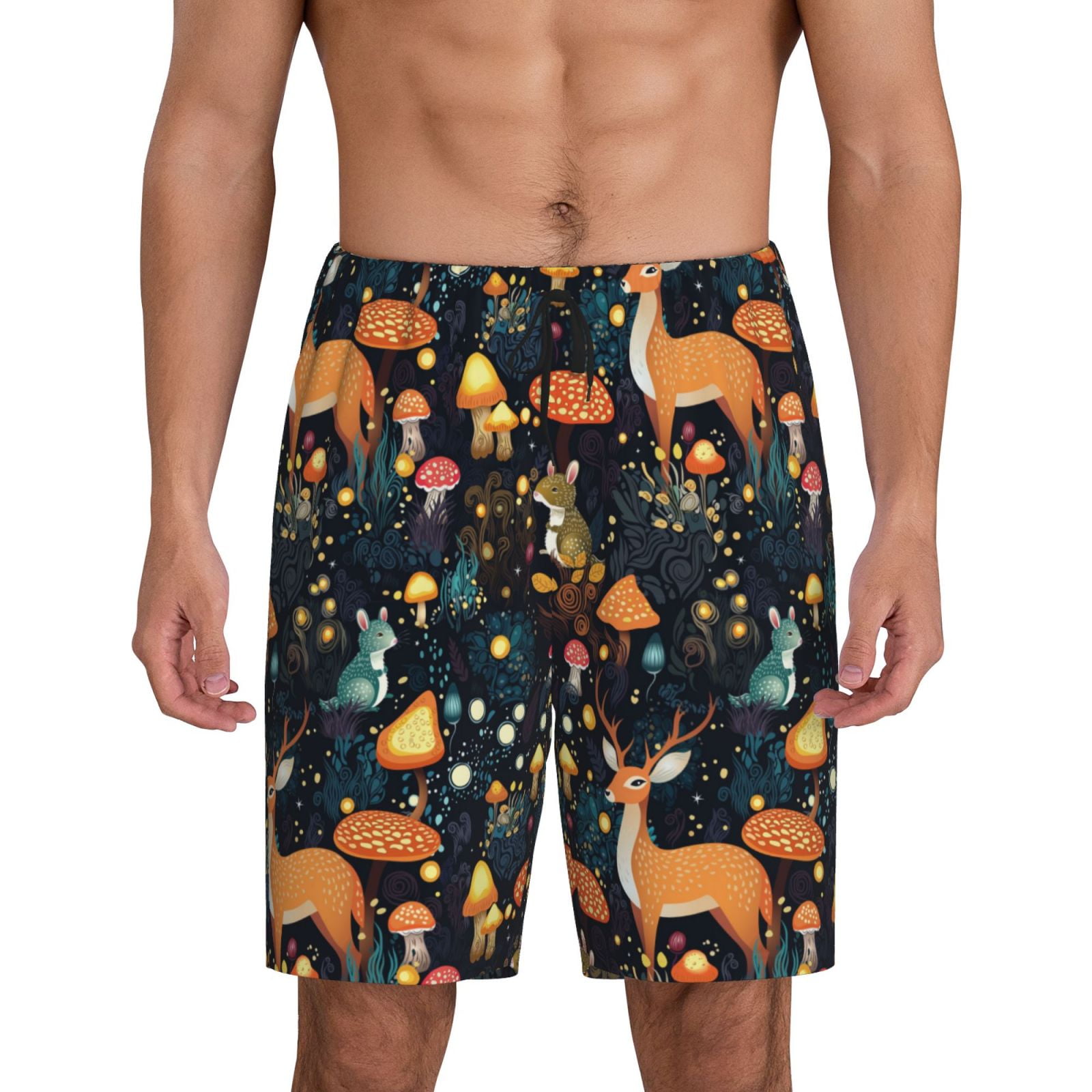 Fuzoiu Forest Elf Print Pajama Shorts for Men, Men's Pajama Bottoms,Mens Lounge Sleepwear,Pajama Pants with Pocket-4X-Large