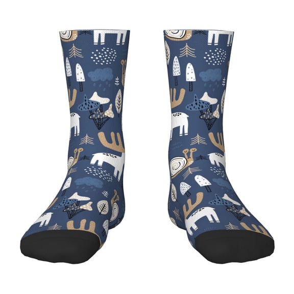 Fuzoiu Forest Elk Print Kids Socks For Boys Girls,Grip Crew Socks with Non Slip,Lightweight Stretch Crew Socks,Toddlers Crew Boot Socks