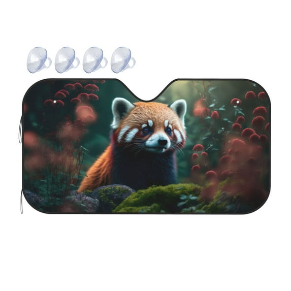 Fuzoiu Forest Plant Raccoon Print Car Windshield Sunshade,Foldable Reflective Sun Visor,Windshield Sun Shade,UV Rays Sun Visor Shade,Auto Front Sun Shield Shade-Small