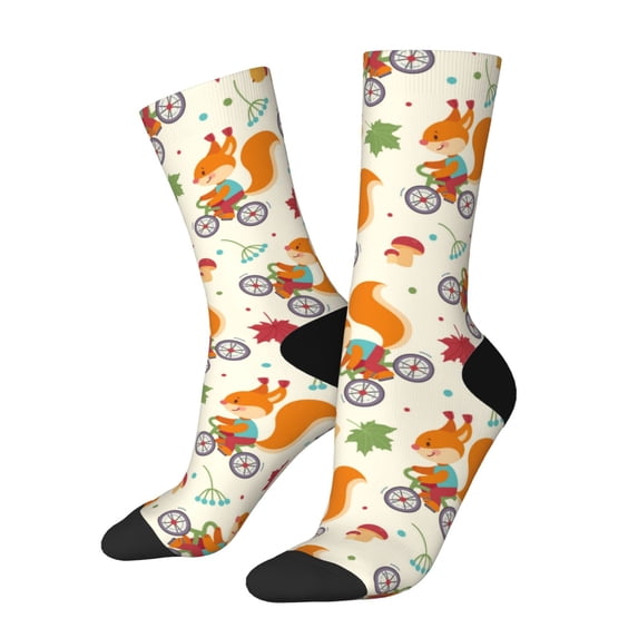 Fuzoiu Forest Squirrel Print Athletic Crew Socks for Men & Women,Casual Crew Socks,Above Ankle Crew Socks for Business, Casual