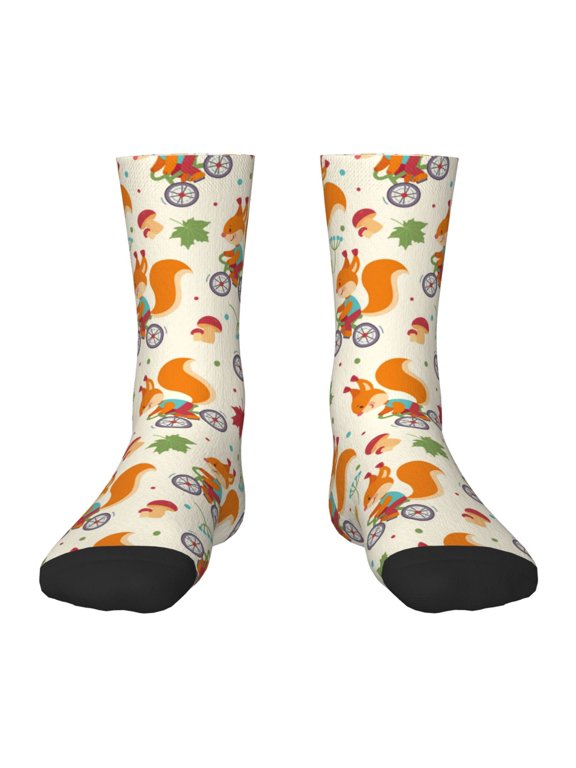 Forest Squirrel Print Kids Socks For Boys Girls,Grip Crew Socks with Non Slip,Lightweight Stretch Crew Socks,Toddlers Crew Boot Socks