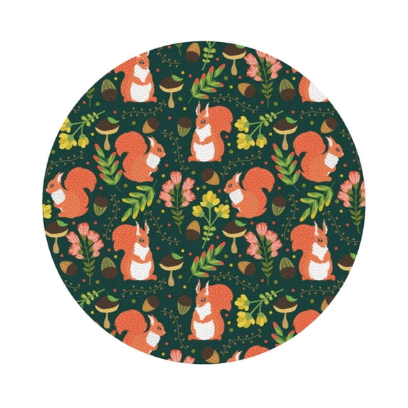 Fuzoiu Forest Squirrel Print Leather Coasters Set,Drink Coasters Set of 6,for Tabletop Protection, Durable PVC Coasters,Home Décor and Housewarming Gift,Round Shape