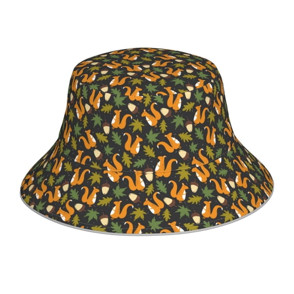 Fuzoiu Forest Squirrel Print Reflective Bucket Hat,Outdoor Hat for Men and Women,Bucket Hat for Travel Fishing Hunting Summer Camp