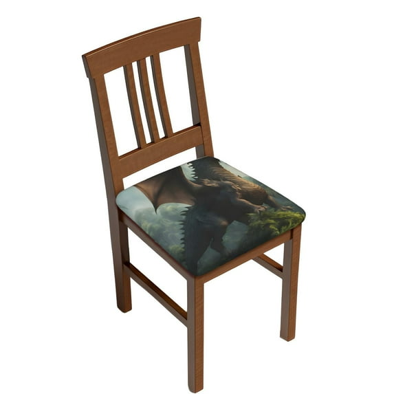 Fuzoiu Forest Stone-Colored Dragon Print Square Cushion Cover,Couch Cushion Covers, Stretch Seat Slipcover for Dining Chairs, Banquets, and Home Decor-Two Pieces