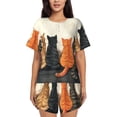 thumbnail image 1 of Fuzoiu Four Cats Watching Rain Print Women's Short-Sleeved Pajama Set,Lounge Sleepwear Set,Womens Pajama Sets 2 Piece,Button-Up Top and Shorts with Pockets-3X-Large, 1 of 7