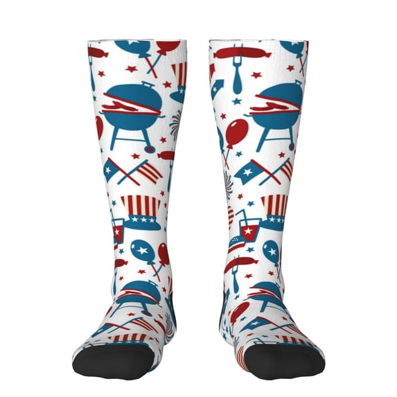 Fuzoiu Fourth Of July Party Print Adult Stockings,Crew Socks,Unisex Fashion Socks, Casual Sports Socks,Comfortable Crew Socks for Everyday Wear and Sports