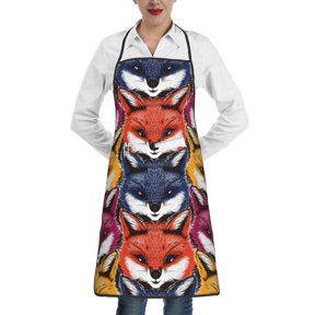 Fuzoiu Fox Face Print Kitchen Cooking Aprons,Kitchen Cooking BBQ Aprons,Chef Apron with 2 Pockets for Men Women,Art Aprons for Painting Pottery Ceramics