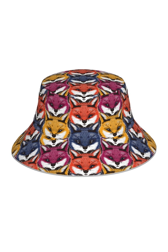Fox Face Print Reflective Bucket Hat,Outdoor Hat for Men and Women,Bucket Hat for Travel Fishing Hunting Summer Camp
