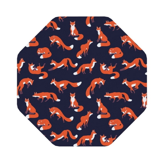 Fuzoiu Foxes In Different Poses Print Leather Coasters Set,Drink Coasters Set of 6,for Tabletop Protection, Durable PVC Coasters,Home Décor and Housewarming Gift,Octagon