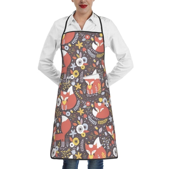 Fuzoiu Foxes Print Kitchen Cooking Aprons,Kitchen Cooking BBQ Aprons,Chef Apron with 2 Pockets for Men Women,Art Aprons for Painting Pottery Ceramics