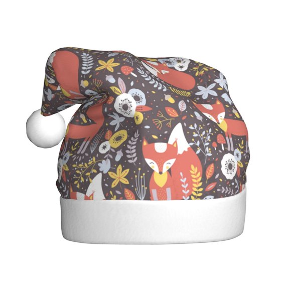 Fuzoiu Foxes Print Santa Hat Christmas Hat for Adults,Santa Hats with Pompom, Unisex Xmas Holiday Hat for Christmas New Year Festive Party Supplies