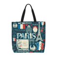 thumbnail image 1 of Fuzoiu France and Paris Print Durable Tote Bag,Shoulder Bag with Zipper Closure,Casual Tote's Handbag,for Daily Use, Shopping, School, Work, 1 of 7