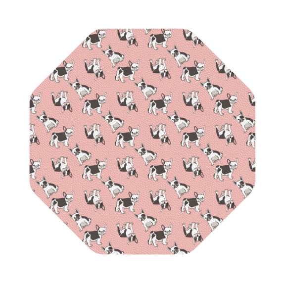 Fuzoiu French Bulldog 1 Print Leather Coasters Set,Drink Coasters Set of 6,for Tabletop Protection, Durable PVC Coasters,Home Décor and Housewarming Gift,Octagon