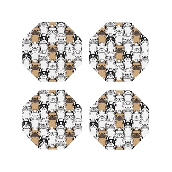 Fuzoiu French Bulldog 2 Print Leather Coasters Set,Drink Coasters Set of 4,for Tabletop Protection, Durable PVC Coasters,Home Décor and Housewarming Gift-Octagon