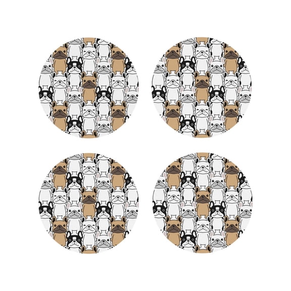 Fuzoiu French Bulldog 2 Print Leather Coasters Set,Drink Coasters Set of 4,for Tabletop Protection, Durable PVC Coasters,Home Décor and Housewarming Gift-Round Shape