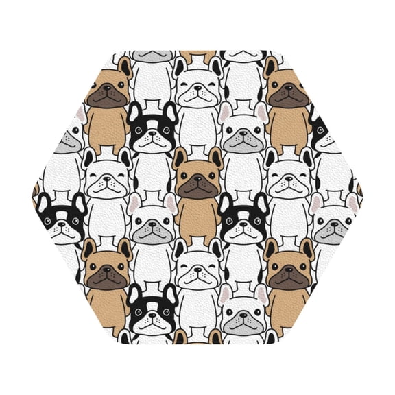 Fuzoiu French Bulldog 2 Print Leather Coasters Set,Drink Coasters Set of 6,for Tabletop Protection, Durable PVC Coasters,Home Décor and Housewarming Gift,Hexagon