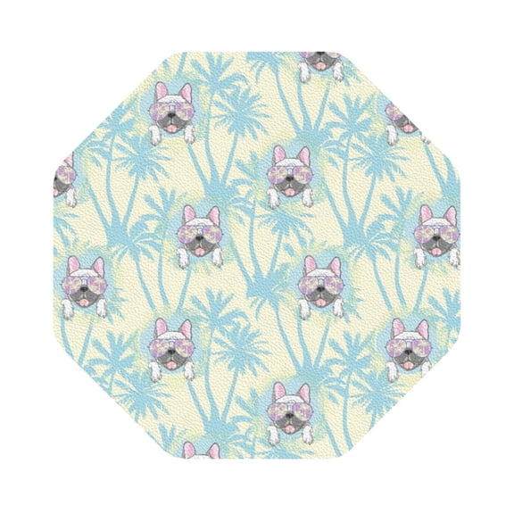 Fuzoiu French Bulldog 3 Print Leather Coasters Set,Drink Coasters Set of 6,for Tabletop Protection, Durable PVC Coasters,Home Décor and Housewarming Gift,Octagon