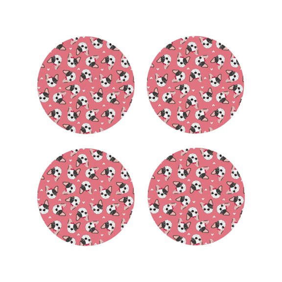 Fuzoiu French Bulldog Face Print Leather Coasters Set,Drink Coasters Set of 4,for Tabletop Protection, Durable PVC Coasters,Home Décor and Housewarming Gift-Round Shape