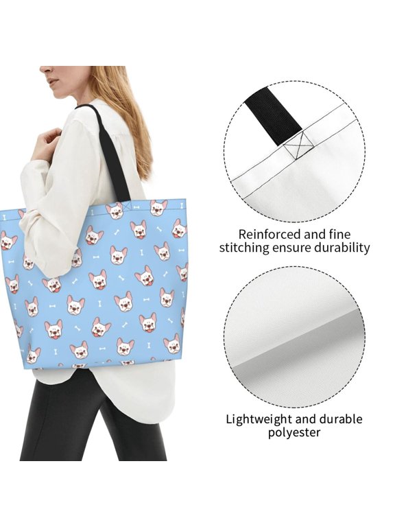 Fuzoiu French Bulldog Head Print Tote Bags for Women,Shoulder Bag, Gym Tote,Top Handle Ladies Shoulder Bags for Work Beach Travel and Shopping Grocery