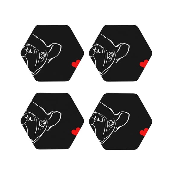 Fuzoiu French Bulldog Print Leather Coasters Set,Drink Coasters Set of 4,for Tabletop Protection, Durable PVC Coasters,Home Décor and Housewarming Gift-Hexagon