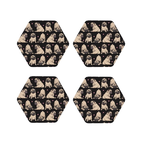 Fuzoiu French Bulldog Print Leather Coasters Set,Drink Coasters Set of 4,for Tabletop Protection, Durable PVC Coasters,Home Décor and Housewarming Gift-Hexagon