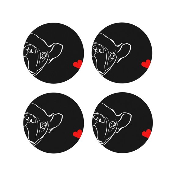 Fuzoiu French Bulldog Print Leather Coasters Set,Drink Coasters Set of 4,for Tabletop Protection, Durable PVC Coasters,Home Décor and Housewarming Gift-Round Shape