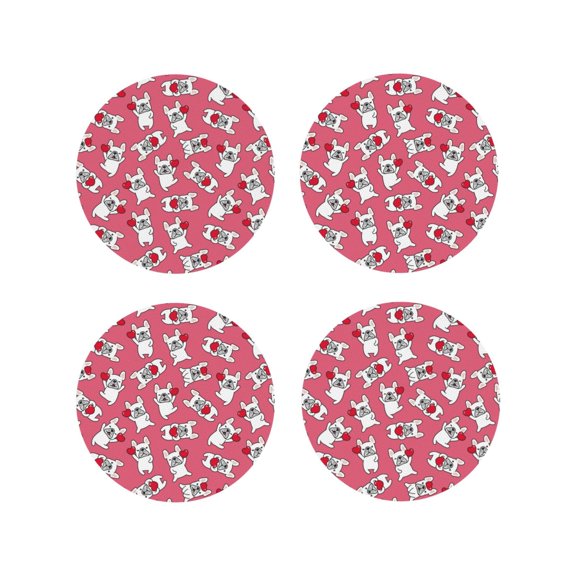 Fuzoiu French Bulldog Print Leather Coasters Set,Drink Coasters Set of 4,for Tabletop Protection, Durable PVC Coasters,Home Décor and Housewarming Gift-Round Shape