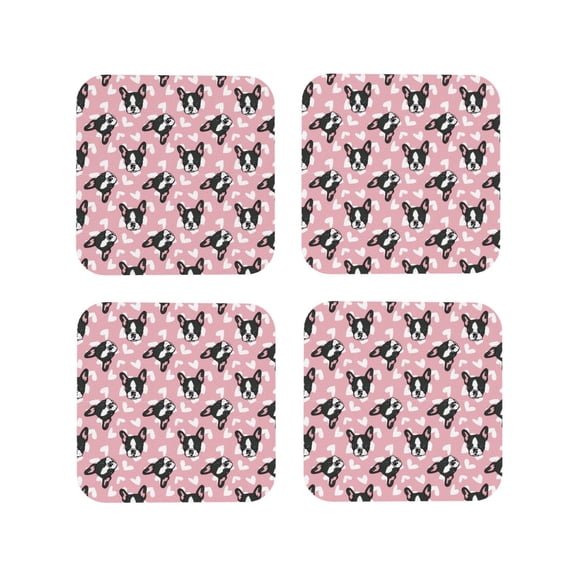 Fuzoiu French Bulldog Print Leather Coasters Set,Drink Coasters Set of 4,for Tabletop Protection, Durable PVC Coasters,Home Décor and Housewarming Gift-Square