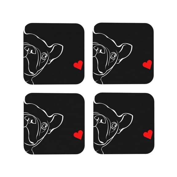 Fuzoiu French Bulldog Print Leather Coasters Set,Drink Coasters Set of 4,for Tabletop Protection, Durable PVC Coasters,Home Décor and Housewarming Gift-Square