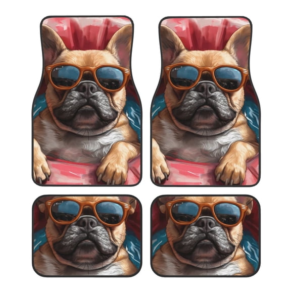 Fuzoiu French Bulldog In Sunglasses Print Carpet Floor Mats for Car,Car Foot Mat Set,Universal Fit 4 Piece Mat Pad Set,Fits Most Cars Trucks Vans Sedans SUV Auto Carpet Mat Se