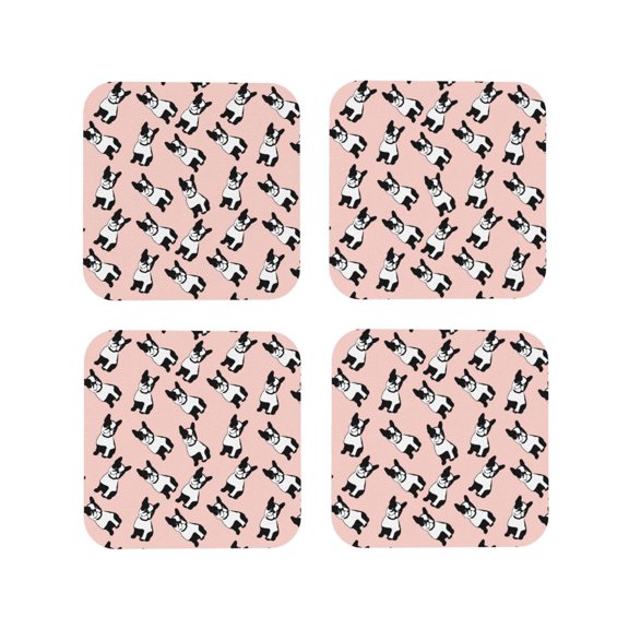 Fuzoiu French Bulldog1 Print Leather Coasters Set,Drink Coasters Set of 4,for Tabletop Protection, Durable PVC Coasters,Home Décor and Housewarming Gift-Square