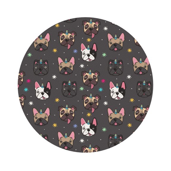 Fuzoiu French Bulldogs Print Leather Coasters Set,Drink Coasters Set of 6,for Tabletop Protection, Durable PVC Coasters,Home Décor and Housewarming Gift,Round Shape