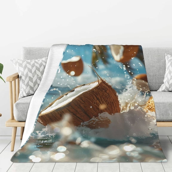 Fuzoiu Fresh Coconut Splash Print Flannel Throw Blanket,Light Weight Warm Decorative,Throw Blanket Cover for Sofa, Couch, Bedroom,Travel-80"x60"