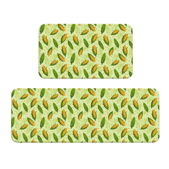 Fuzoiu Fresh Corn Print Kitchen Floor Mat 2 Sets,Kitchen Rugs and Mats,,Non Skid Waterproof Kitchen Floor Mat for Kitchen,Home Office,Sink,Laundry