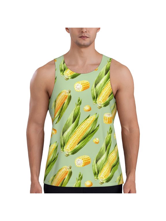 Fresh Sweet Corn Print Men's Workout Tank Tops,Sleeveless Gym Shirt Quick Dry,Fitness Bodybuilding T-Shirt,Muscle Athletic Workout Tee-Large
