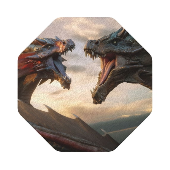 Fuzoiu Friendship Dragon Print Leather Coasters Set,Drink Coasters Set of 6,for Tabletop Protection, Durable PVC Coasters,Home Décor and Housewarming Gift,Octagon