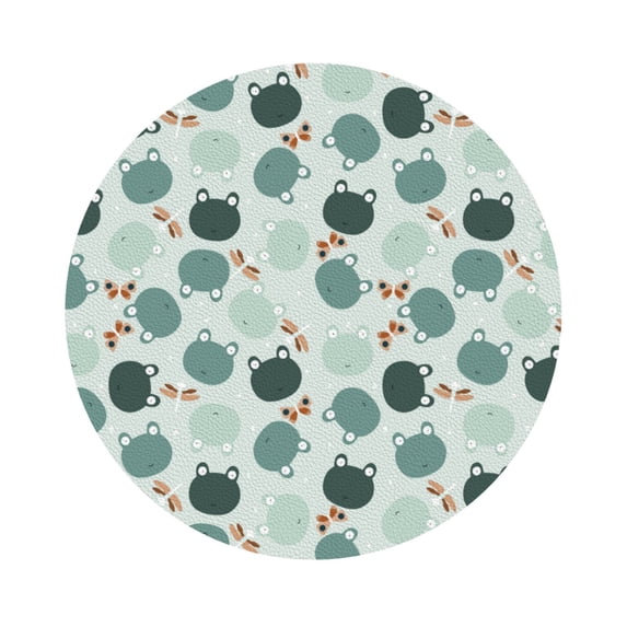 Fuzoiu Frog And Dragonflies Print Leather Coasters Set,Drink Coasters Set of 6,for Tabletop Protection, Durable PVC Coasters,Home Décor and Housewarming Gift,Round Shape