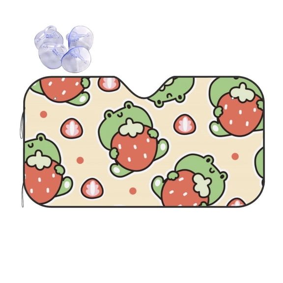 Fuzoiu Frog Hold Strawberry Print Car Windshield Sun Shade,Block Uv Rays Sunshade,Foldable Front Window Sun Visor Protector for Car,SUV,Truck-Keep Vehicle Cool-Frog Hold Strawberry