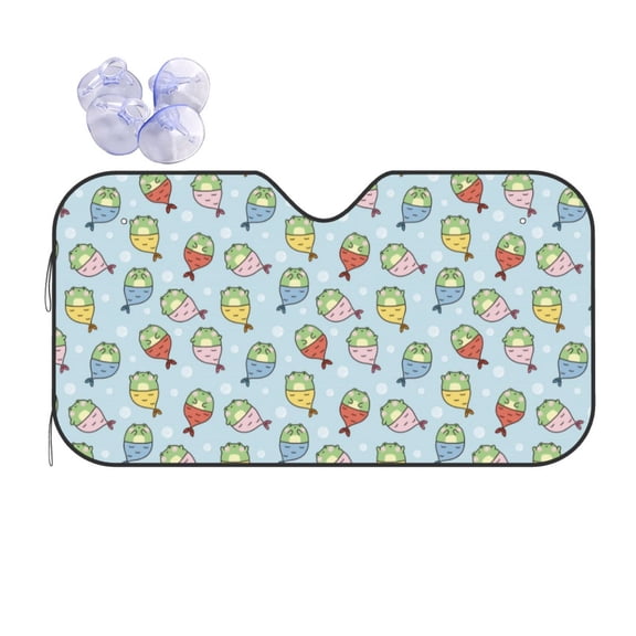 Fuzoiu Frog In Mermaid Print Car Windshield Sun Shade,Block Uv Rays Sunshade,Foldable Front Window Sun Visor Protector for Car,SUV,Truck-Keep Vehicle Cool-Frog In Mermaid