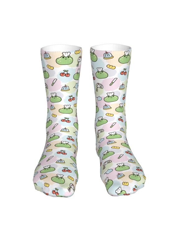 Frog Wear Chef Hat Print Crew Socks,Casual Athletic Gym LightWeight Thin Socks,Casual Crew Socks for Men Woman,Calf Length Crew Socks