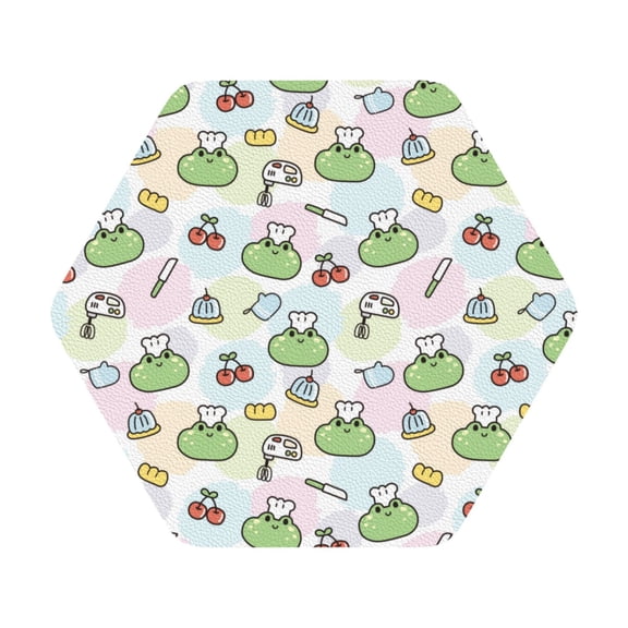 Fuzoiu Frog Wear Chef Hat Print Leather Coasters Set,Drink Coasters Set of 6,for Tabletop Protection, Durable PVC Coasters,Home Décor and Housewarming Gift,Hexagon