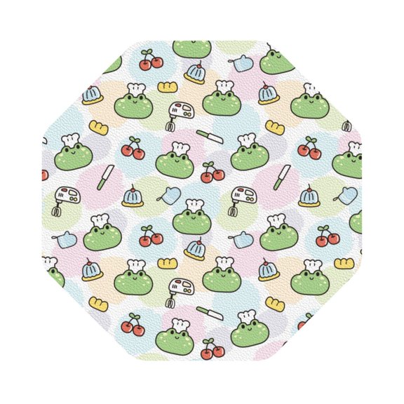 Fuzoiu Frog Wear Chef Hat Print Leather Coasters Set,Drink Coasters Set of 6,for Tabletop Protection, Durable PVC Coasters,Home Décor and Housewarming Gift,Octagon