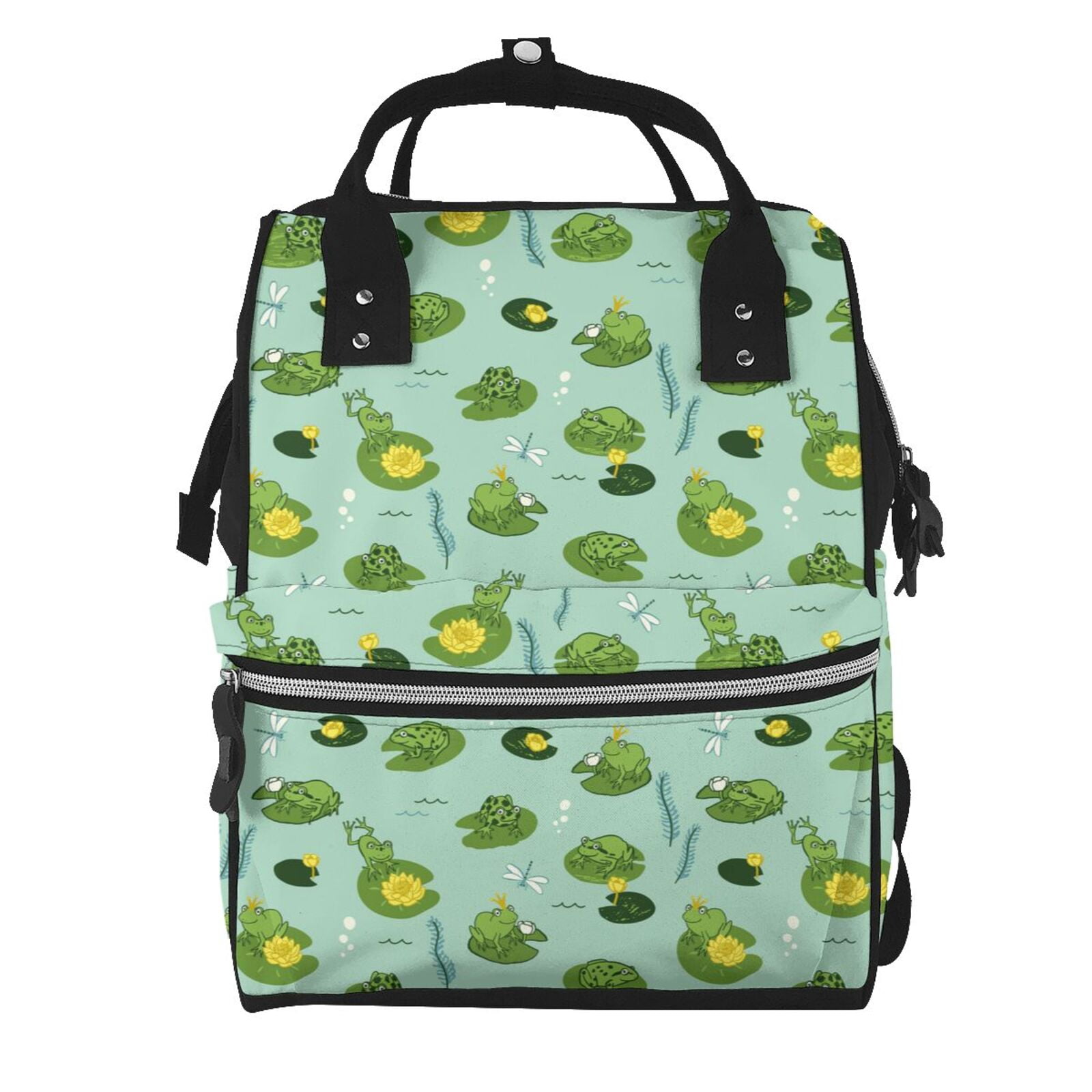Fuzoiu Froggs In The Lake Print Diaper Bag Backpack,Baby Essentials Travel Tote,Multi function Waterproof Diaper Bag, Travel Essentials Baby Bag - Unisex