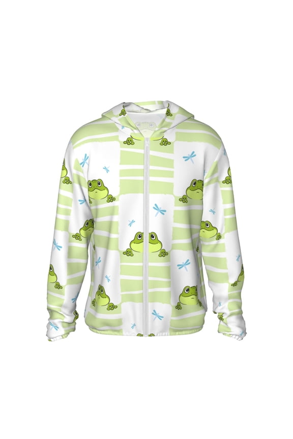 Frogs and Dragonflies Print Unisex Sun Protection Hoodie,UPF 50+ Light Jacket,Full Zip Sun Protection Hoodie,Long Sleeve Sun Shirts,for Outdoor Activities-Large