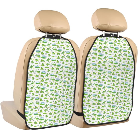 Fuzoiu Frogs Jumping Print 2 Pack Kick Mat Back Seat Protector With 3 Storage Pockets, Universal Car Seat Back Organizer For Kids Pets, Waterproof Backseat Protector For Most Car
