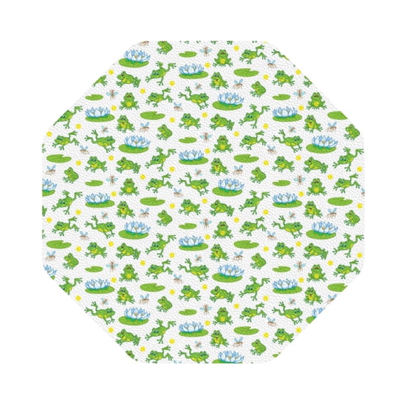 Fuzoiu Frogs Jumping Print Leather Coasters Set,Drink Coasters Set of 6,for Tabletop Protection, Durable PVC Coasters,Home Décor and Housewarming Gift,Octagon