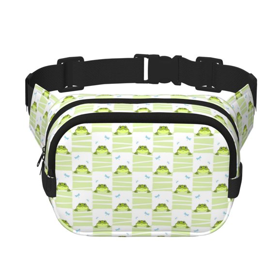 Fuzoiu Frogs and Dragonflies Print Unisex Square Double Layer Waist Bag,Crossbody Fanny Pack Travel Workout Accessory