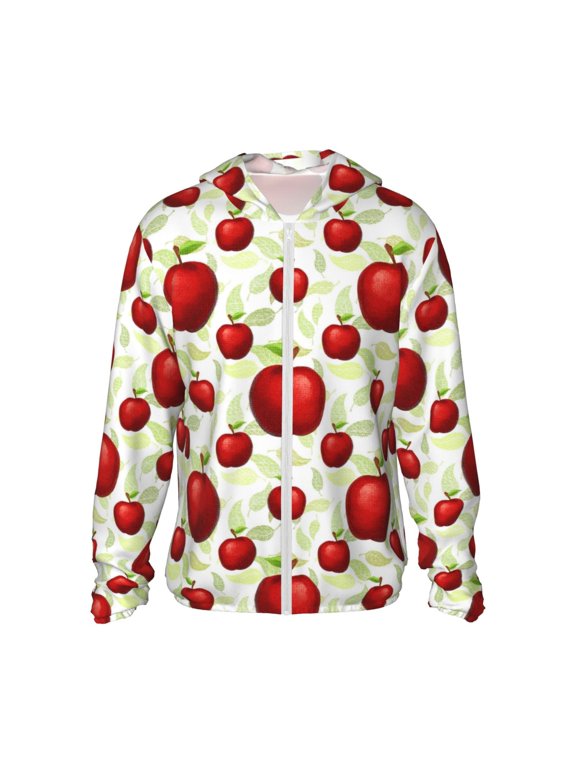 Fruit Apples Print Unisex Sun Protection Hoodie,UPF 50+ Light Jacket,Full Zip Sun Protection Hoodie,Long Sleeve Sun Shirts,for Outdoor Activities-Medium
